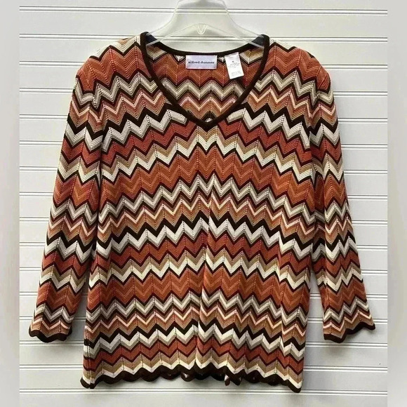 Alfred Dunner Shades of Brown Chevron Strip Wool Blend Woman's Sweater Top Sz XL - Picture 1 of 8